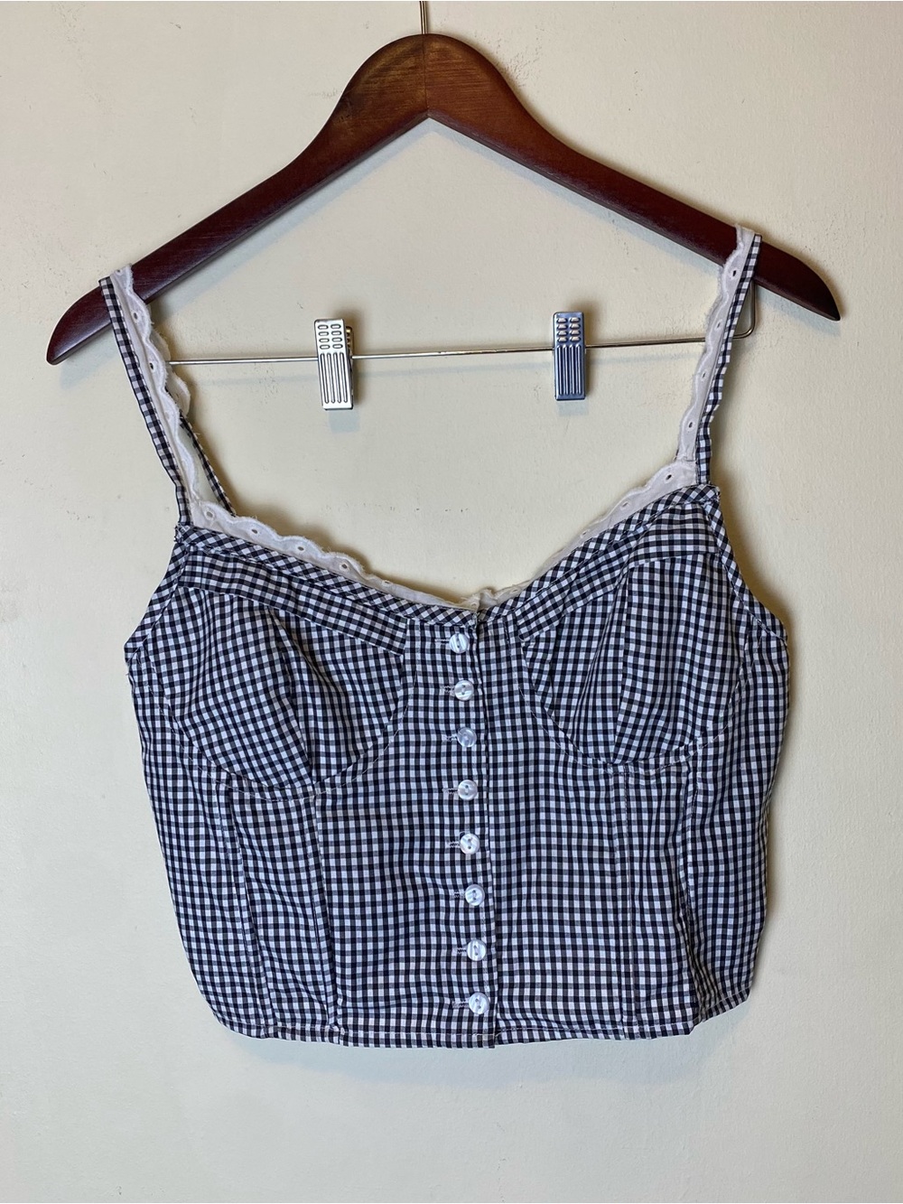 Sim & Sam Black & White Gingham Crop Corset Tank Top Women’s Large Westerncore